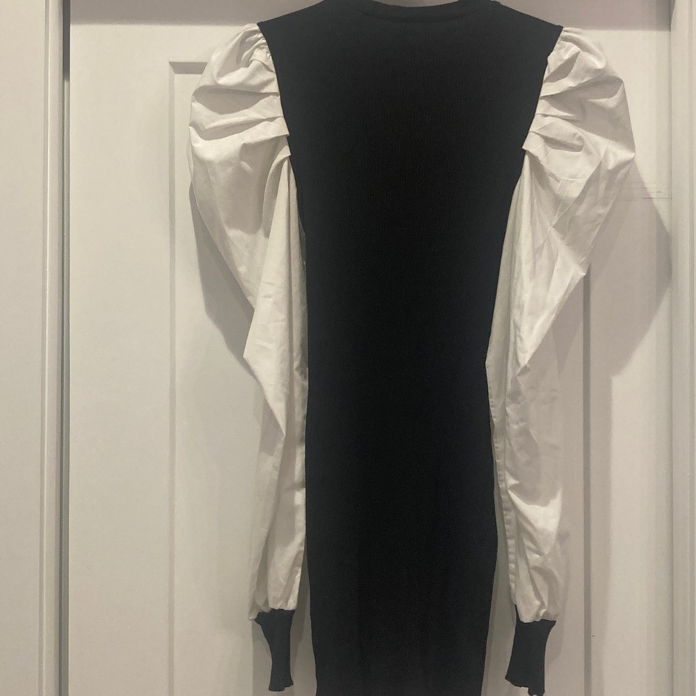 SHEIN Black Knit Dress with White Puff Long Sleeves - Picture 3 of 4